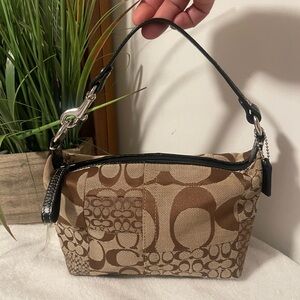 Coach Brown and Tan Signature Shoulder Bag